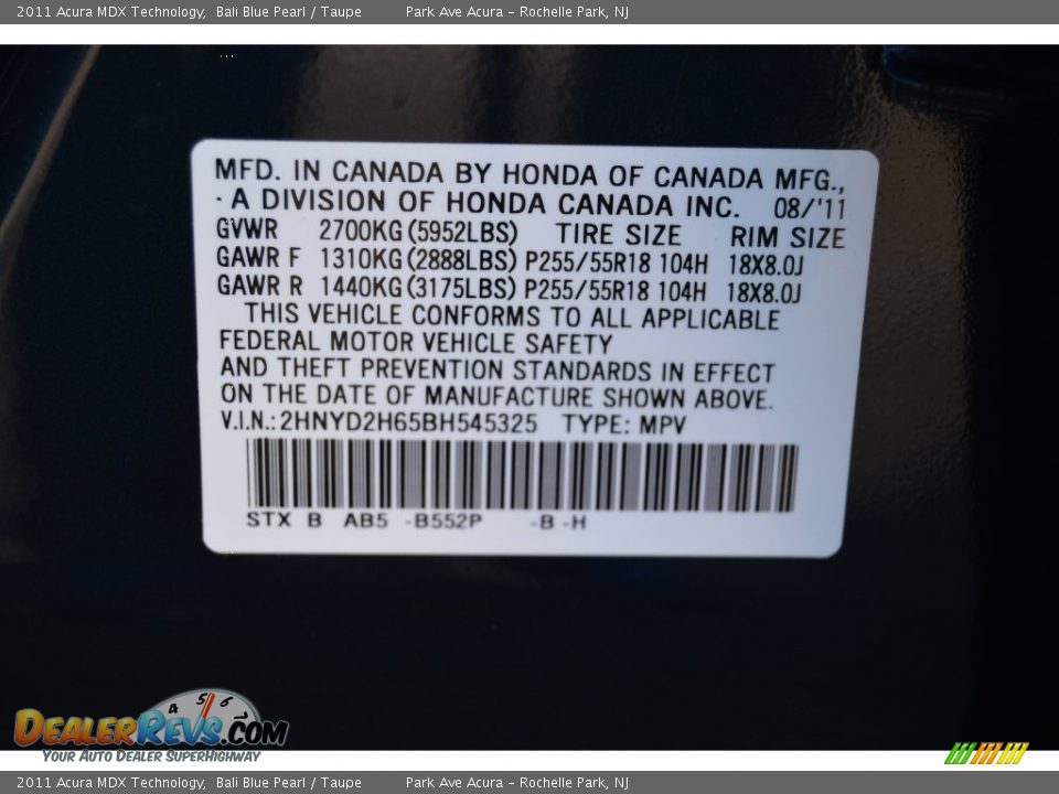 2011 Acura MDX Technology Bali Blue Pearl / Taupe Photo #33