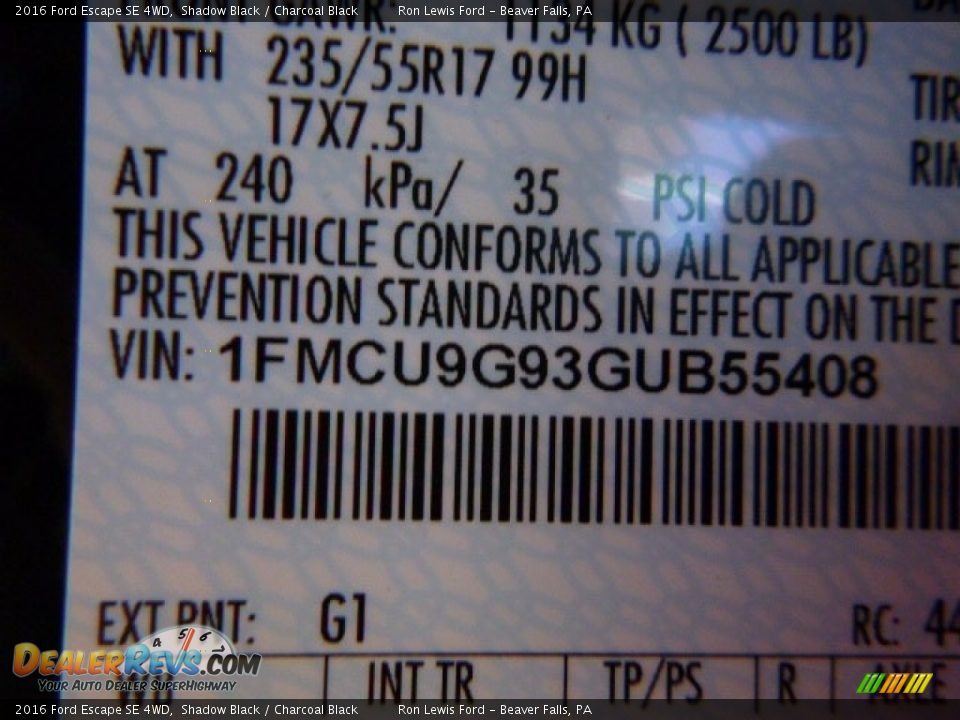 2016 Ford Escape SE 4WD Shadow Black / Charcoal Black Photo #16