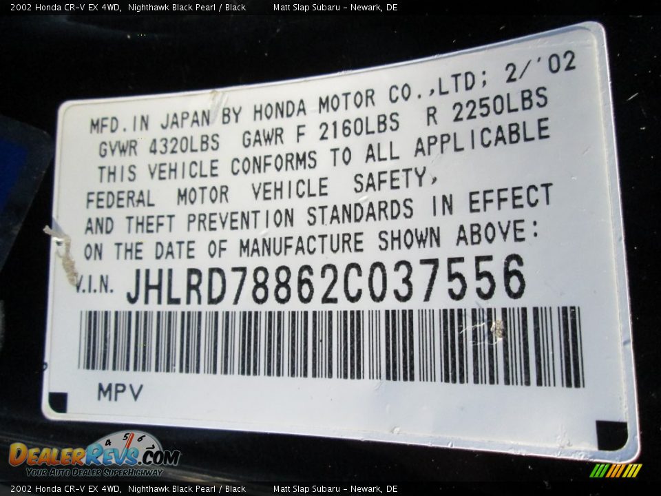 2002 Honda CR-V EX 4WD Nighthawk Black Pearl / Black Photo #30