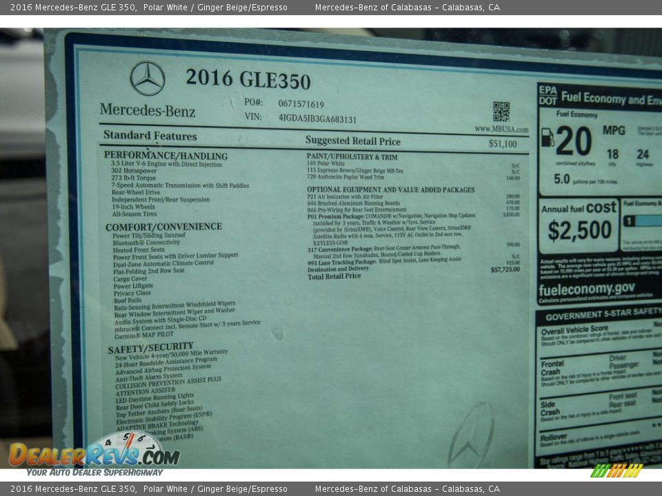 2016 Mercedes-Benz GLE 350 Polar White / Ginger Beige/Espresso Photo #11