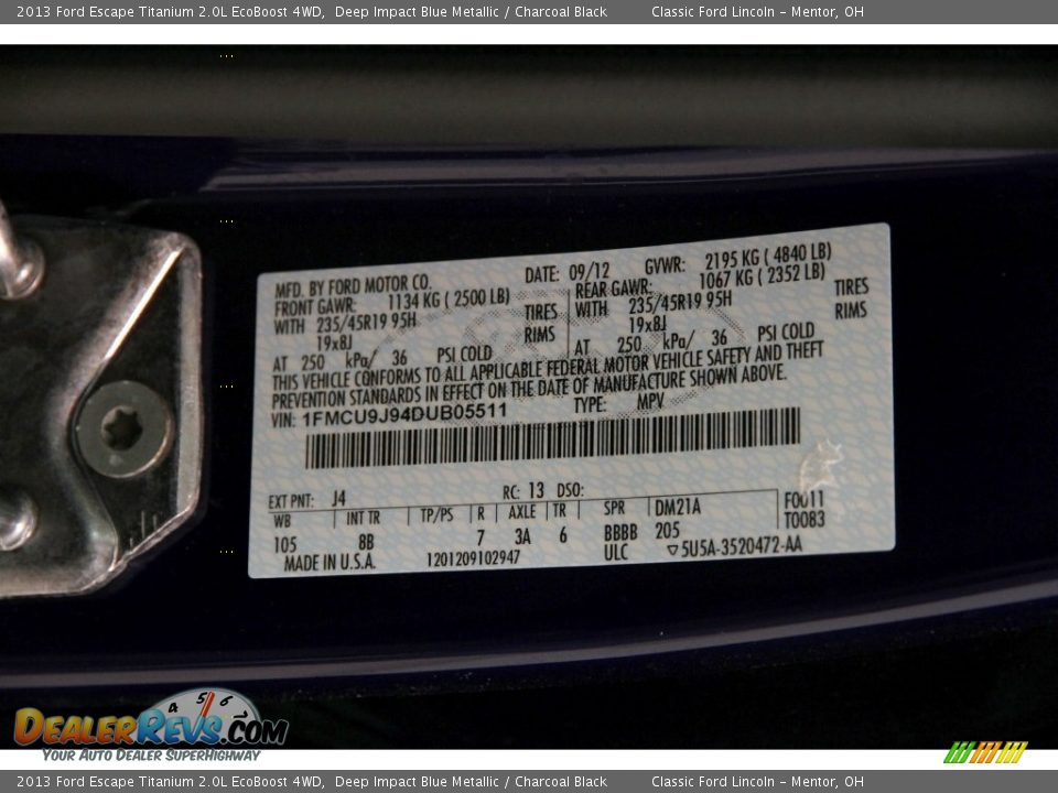 2013 Ford Escape Titanium 2.0L EcoBoost 4WD Deep Impact Blue Metallic / Charcoal Black Photo #18