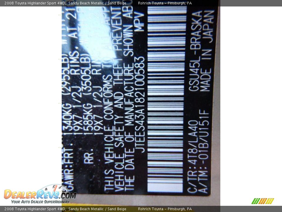 2008 Toyota Highlander Sport 4WD Sandy Beach Metallic / Sand Beige Photo #8