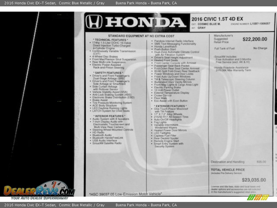 2016 Honda Civic EX-T Sedan Window Sticker Photo #18