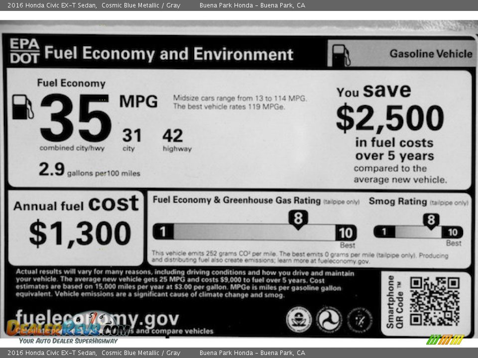 2016 Honda Civic EX-T Sedan Cosmic Blue Metallic / Gray Photo #19