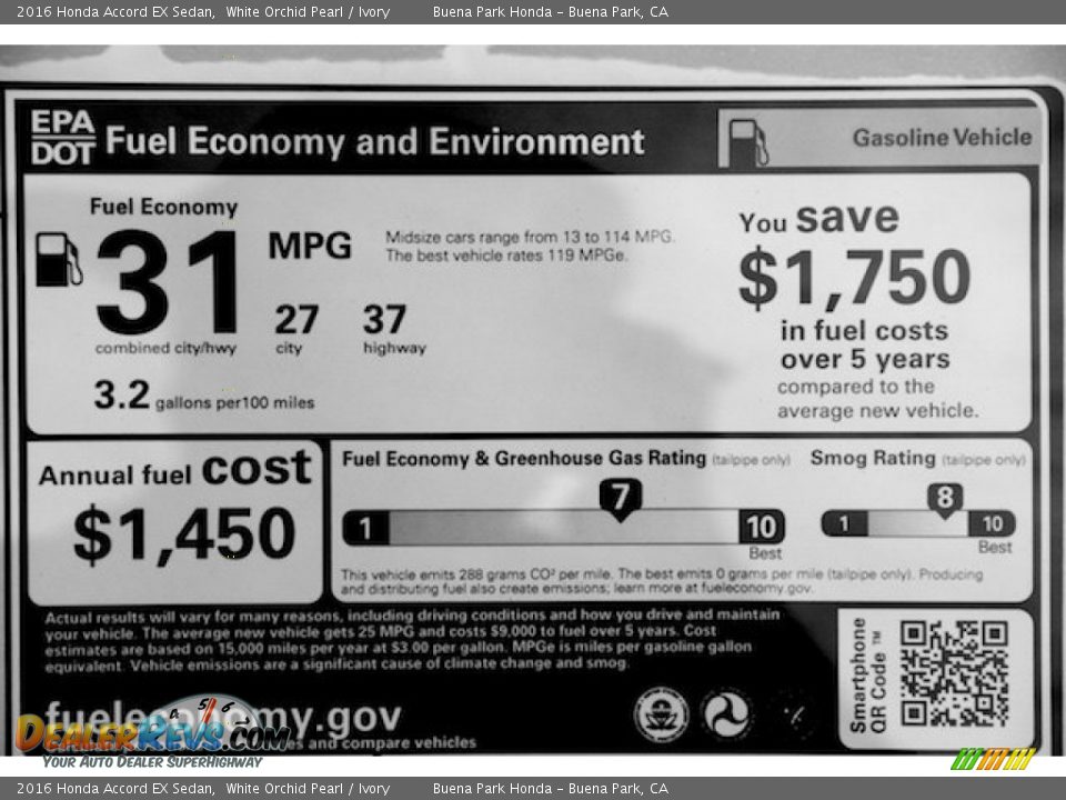 2016 Honda Accord EX Sedan White Orchid Pearl / Ivory Photo #20