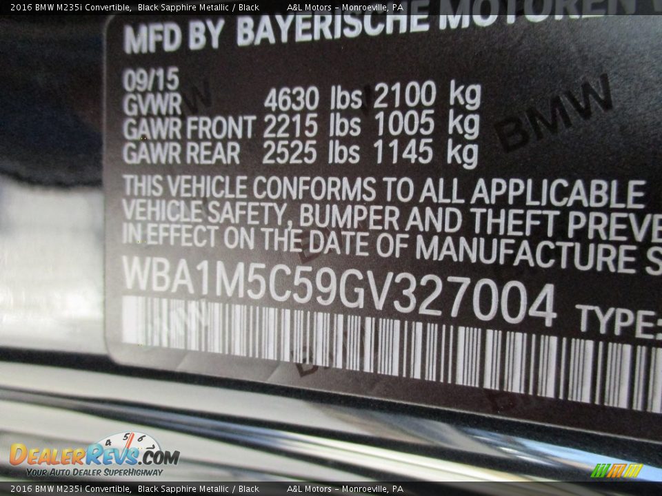 2016 BMW M235i Convertible Black Sapphire Metallic / Black Photo #19