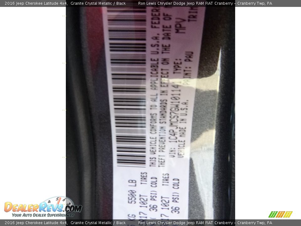 2016 Jeep Cherokee Latitude 4x4 Granite Crystal Metallic / Black Photo #12