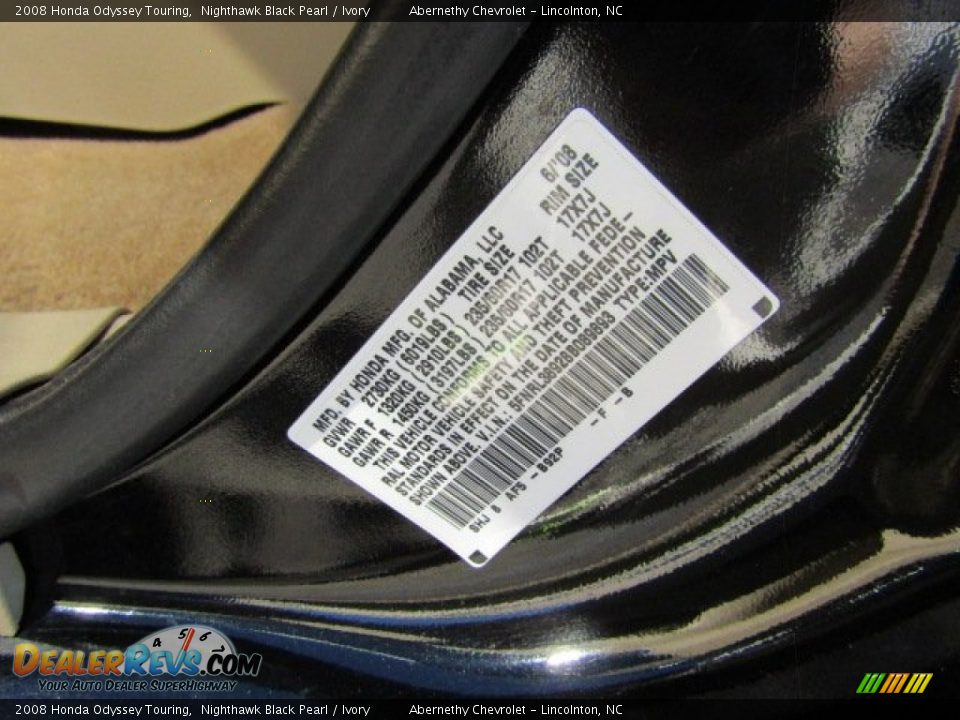 2008 Honda Odyssey Touring Nighthawk Black Pearl / Ivory Photo #34