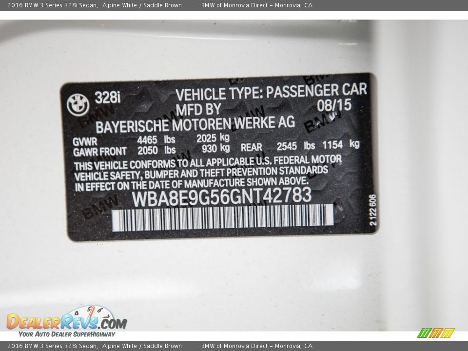 2016 BMW 3 Series 328i Sedan Alpine White / Saddle Brown Photo #6