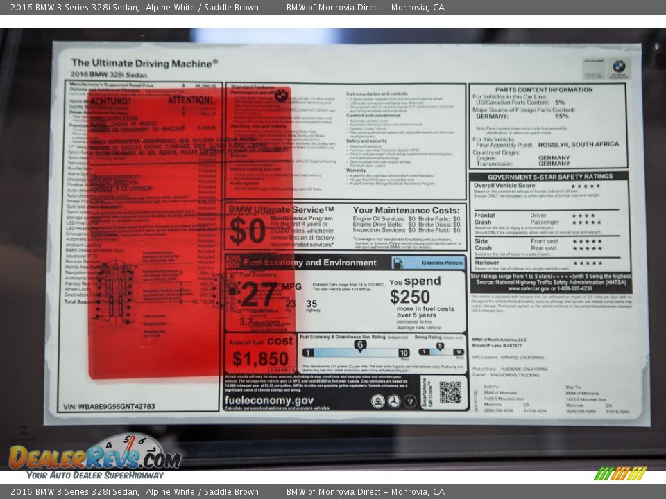 2016 BMW 3 Series 328i Sedan Alpine White / Saddle Brown Photo #12