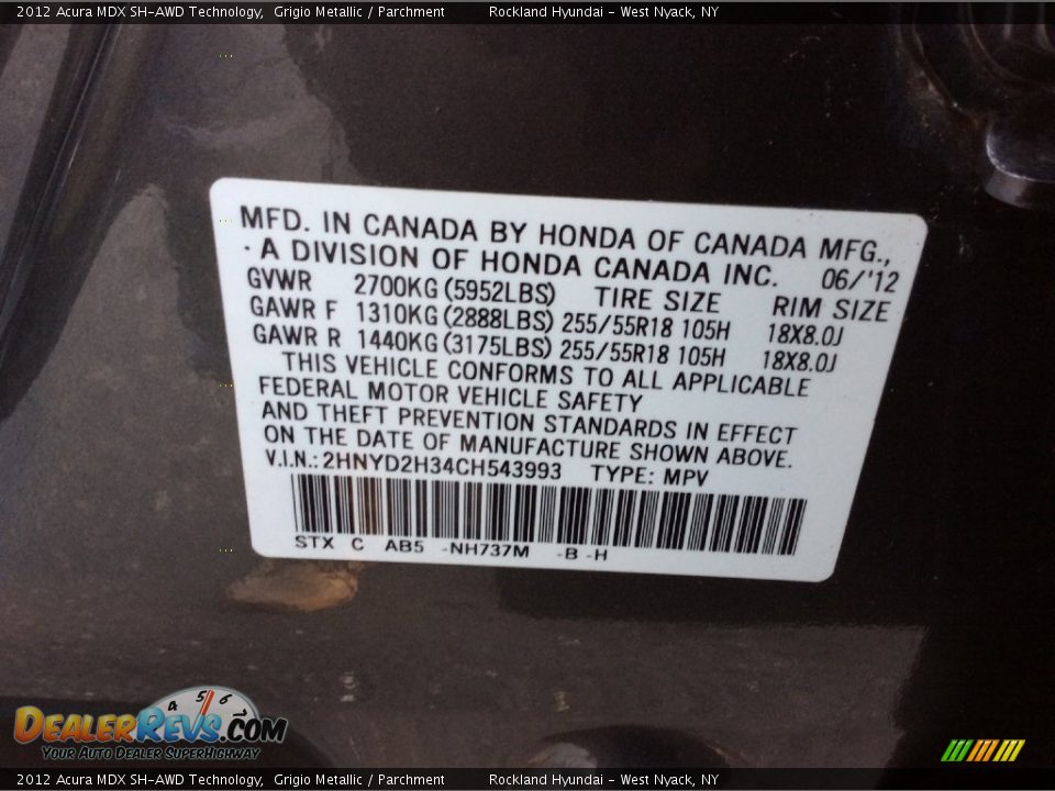 2012 Acura MDX SH-AWD Technology Grigio Metallic / Parchment Photo #31