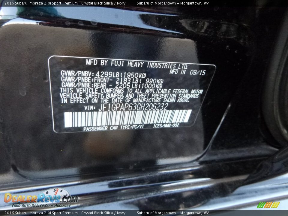 2016 Subaru Impreza 2.0i Sport Premium Crystal Black Silica / Ivory Photo #14