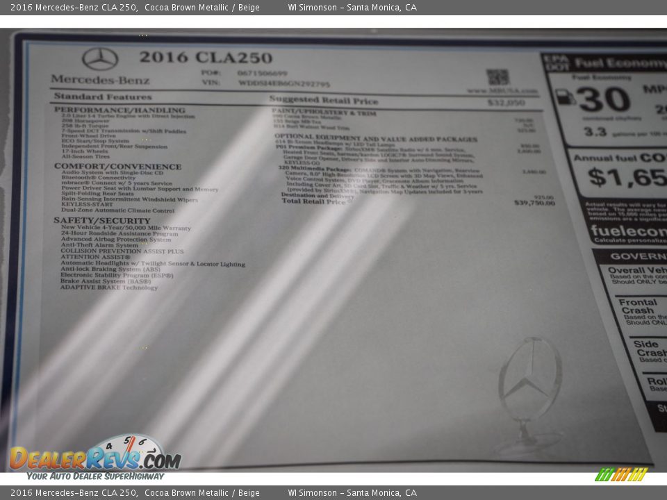 2016 Mercedes-Benz CLA 250 Window Sticker Photo #11