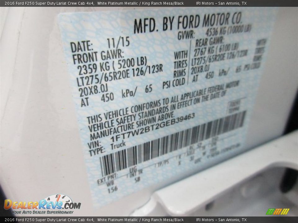 2016 Ford F250 Super Duty Lariat Crew Cab 4x4 White Platinum Metallic / King Ranch Mesa/Black Photo #18
