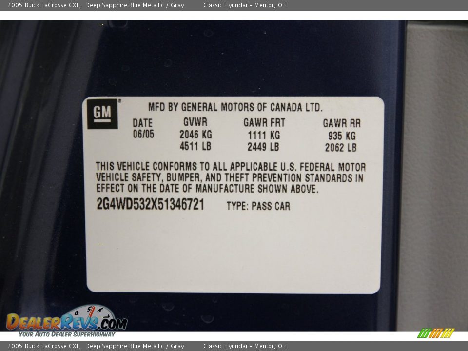 2005 Buick LaCrosse CXL Deep Sapphire Blue Metallic / Gray Photo #16