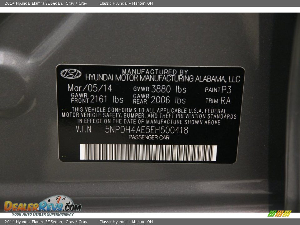 2014 Hyundai Elantra SE Sedan Gray / Gray Photo #18