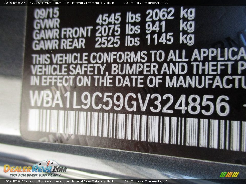 2016 BMW 2 Series 228i xDrive Convertible Mineral Grey Metallic / Black Photo #19