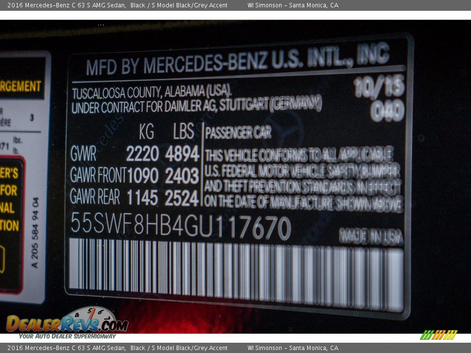 2016 Mercedes-Benz C 63 S AMG Sedan Black / S Model Black/Grey Accent Photo #8