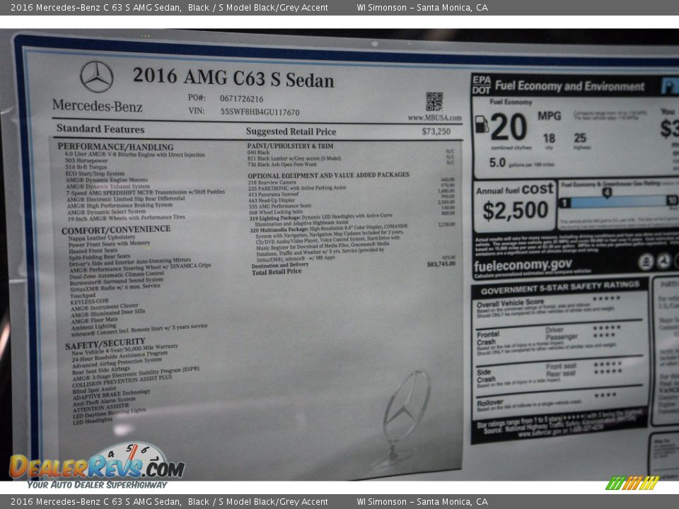 2016 Mercedes-Benz C 63 S AMG Sedan Window Sticker Photo #11