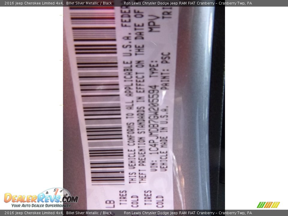 2016 Jeep Cherokee Limited 4x4 Billet Silver Metallic / Black Photo #12