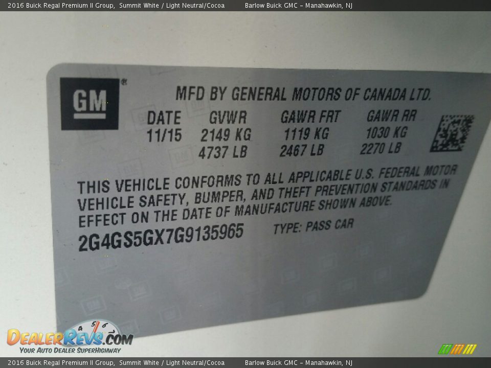2016 Buick Regal Premium II Group Summit White / Light Neutral/Cocoa Photo #11