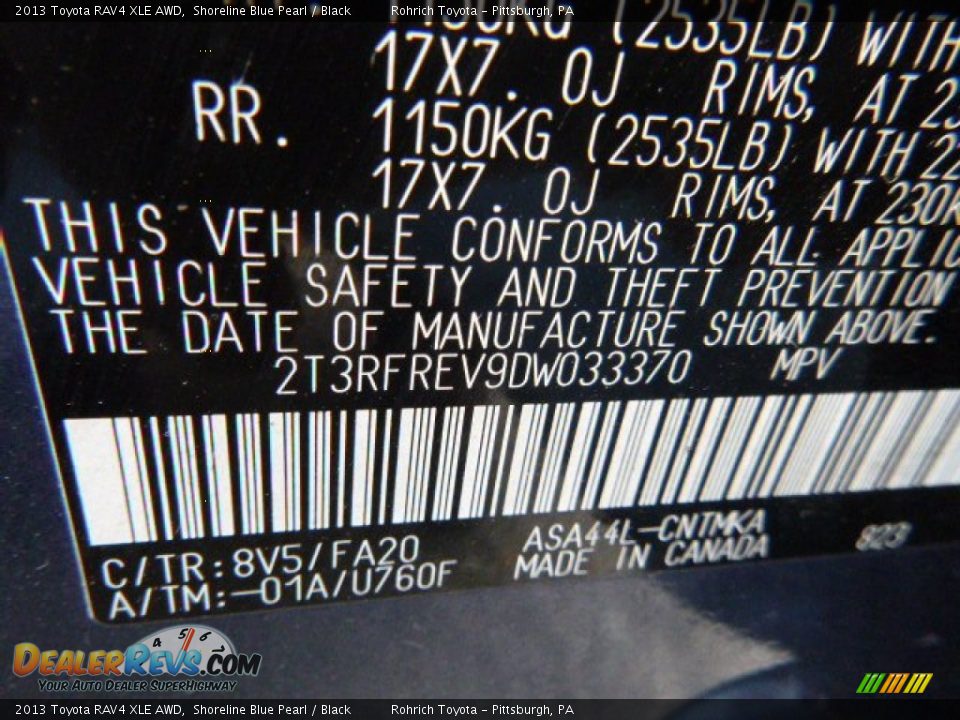 2013 Toyota RAV4 XLE AWD Shoreline Blue Pearl / Black Photo #2