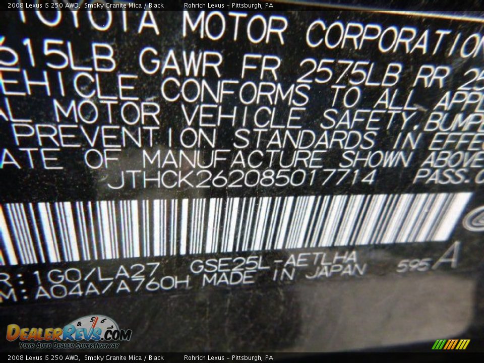 2008 Lexus IS 250 AWD Smoky Granite Mica / Black Photo #2