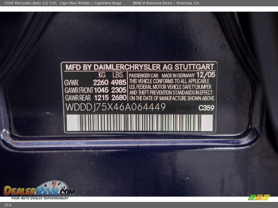 Mercedes-Benz Color Code 359 Capri Blue Metallic
