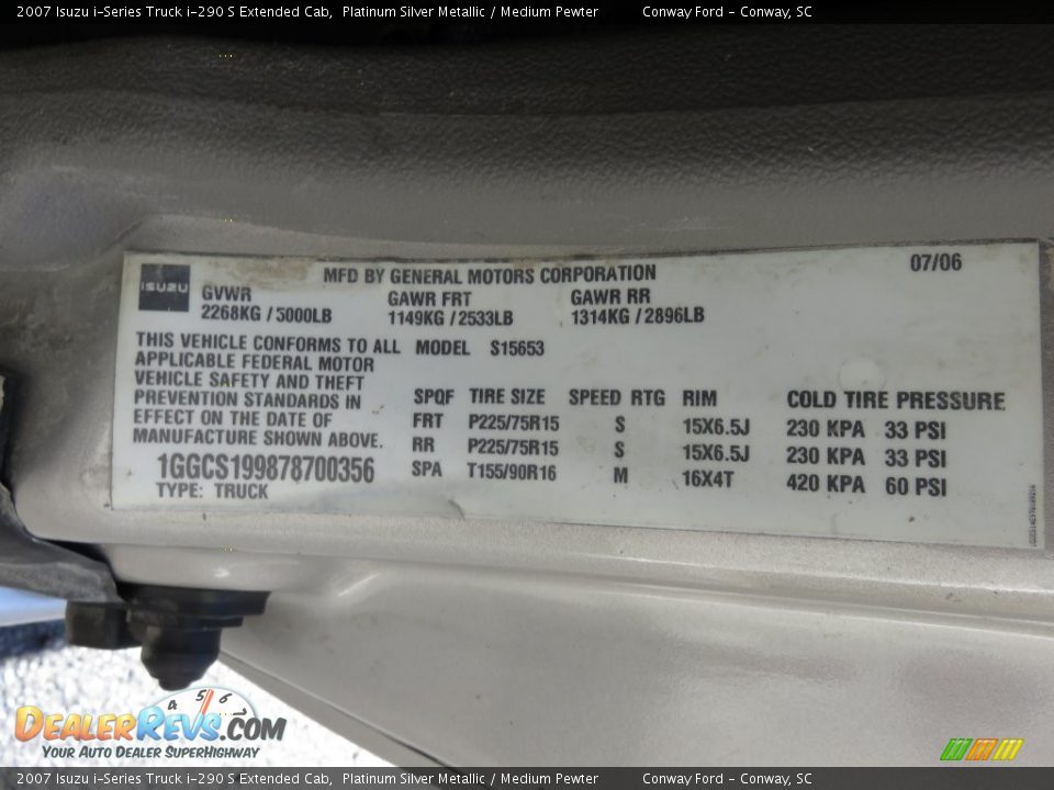 2007 Isuzu i-Series Truck i-290 S Extended Cab Platinum Silver Metallic / Medium Pewter Photo #29