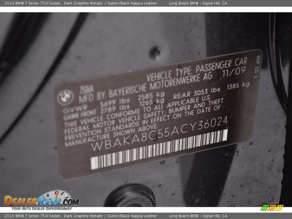 2010 BMW 7 Series 750i Sedan Dark Graphite Metallic / Oyster/Black Nappa Leather Photo #11