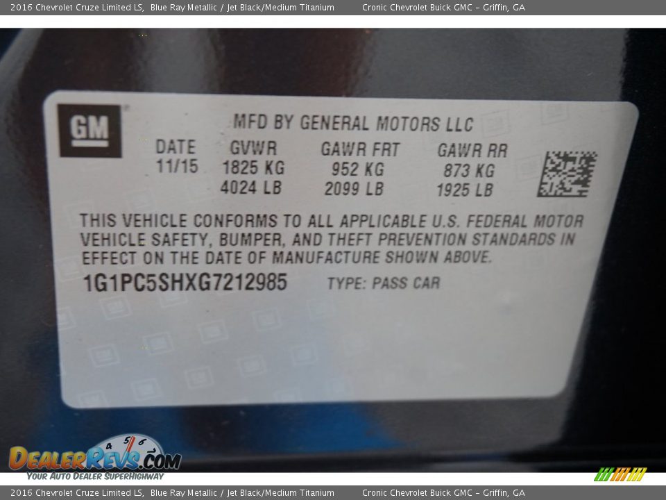 2016 Chevrolet Cruze Limited LS Blue Ray Metallic / Jet Black/Medium Titanium Photo #15