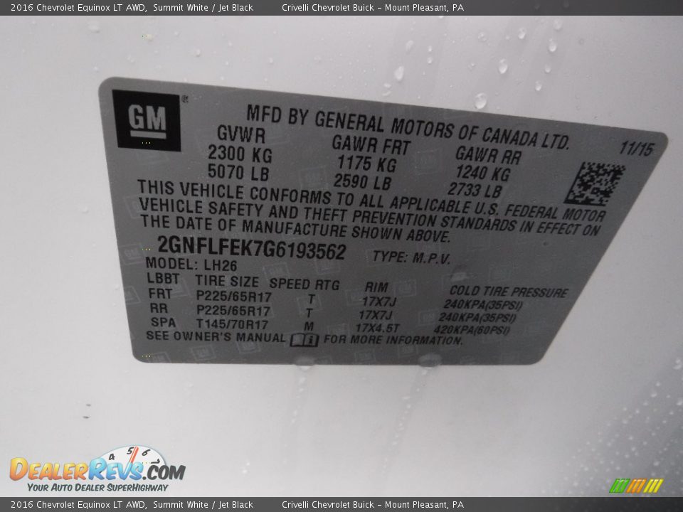 2016 Chevrolet Equinox LT AWD Summit White / Jet Black Photo #25