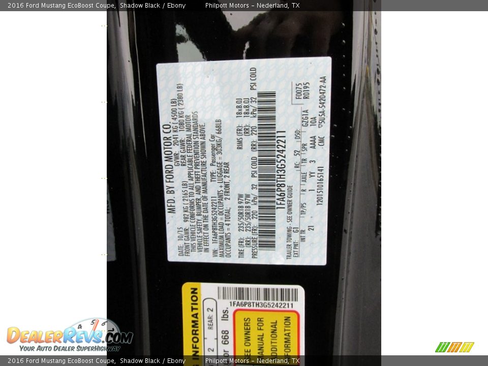 2016 Ford Mustang EcoBoost Coupe Shadow Black / Ebony Photo #30