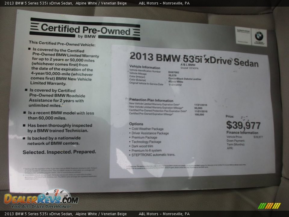 2013 BMW 5 Series 535i xDrive Sedan Alpine White / Venetian Beige Photo #12