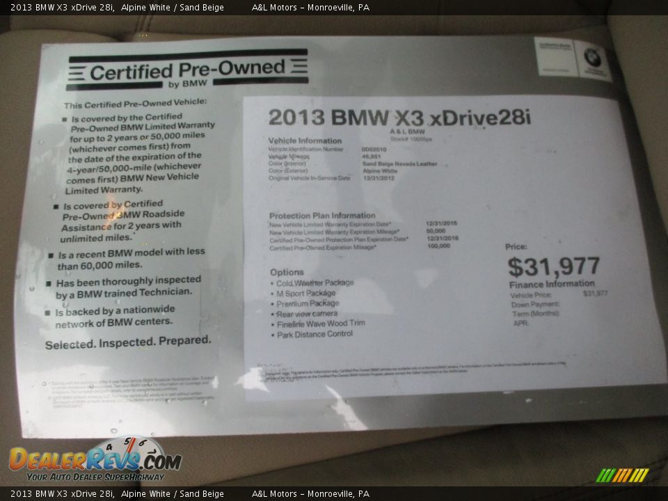 2013 BMW X3 xDrive 28i Alpine White / Sand Beige Photo #12
