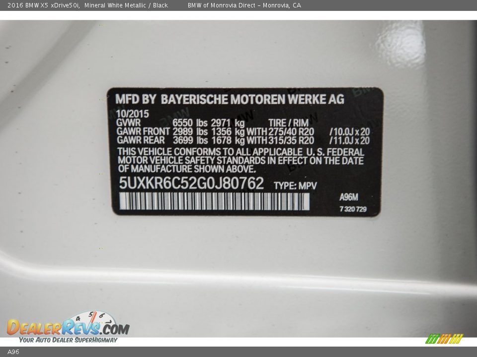 BMW Color Code A96 Mineral White Metallic