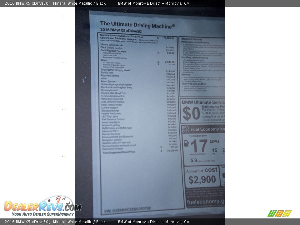 2016 BMW X5 xDrive50i Window Sticker Photo #12