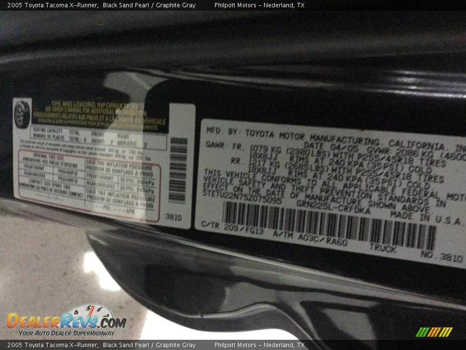 2005 Toyota Tacoma X-Runner Black Sand Pearl / Graphite Gray Photo #6