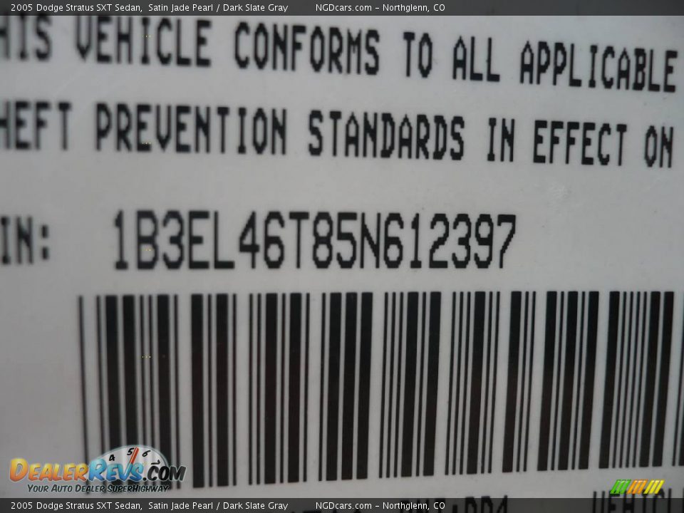 2005 Dodge Stratus SXT Sedan Satin Jade Pearl / Dark Slate Gray Photo #13
