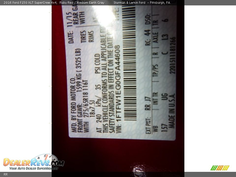 Ford Color Code RR Ruby Red