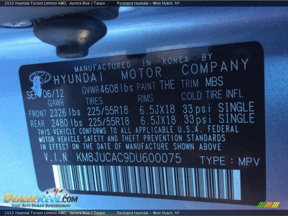 2013 Hyundai Tucson Limited AWD Aurora Blue / Taupe Photo #33