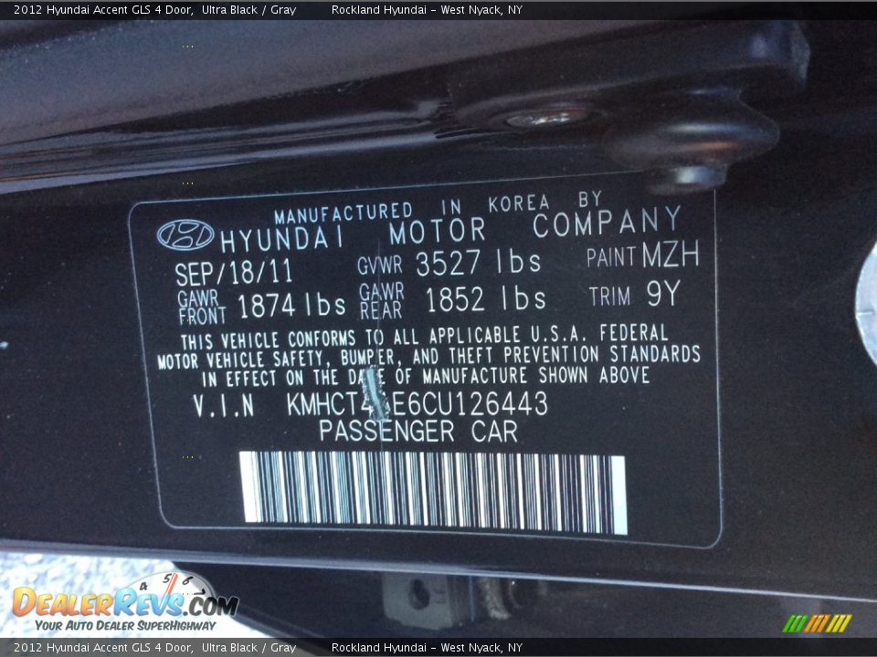 2012 Hyundai Accent GLS 4 Door Ultra Black / Gray Photo #28