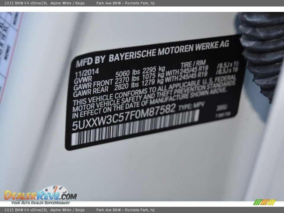 2015 BMW X4 xDrive28i Alpine White / Beige Photo #34