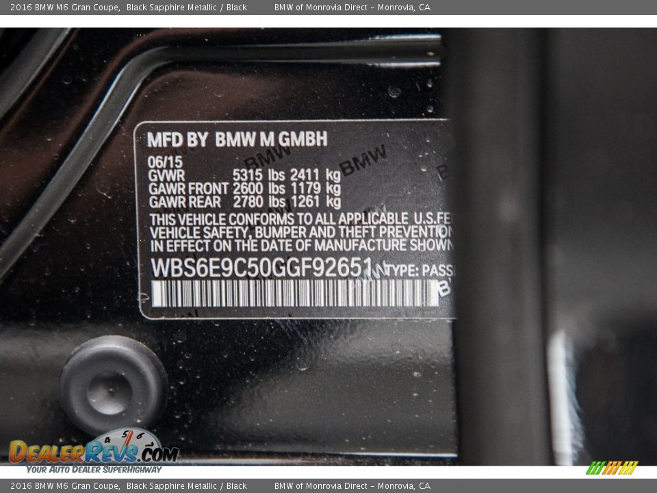 2016 BMW M6 Gran Coupe Black Sapphire Metallic / Black Photo #6