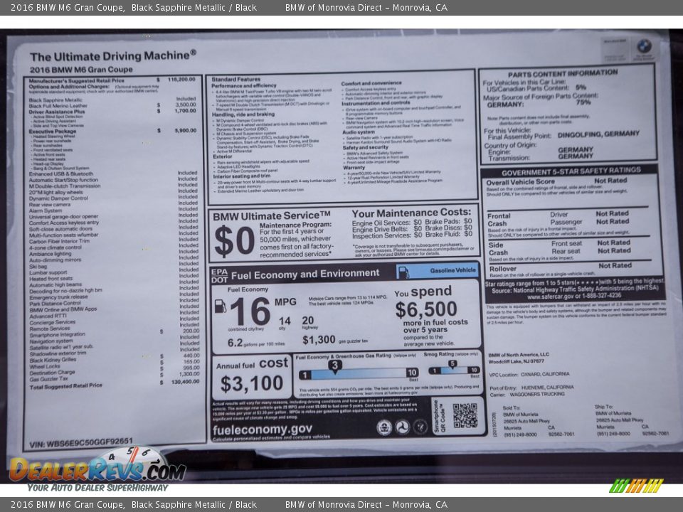 2016 BMW M6 Gran Coupe Black Sapphire Metallic / Black Photo #10