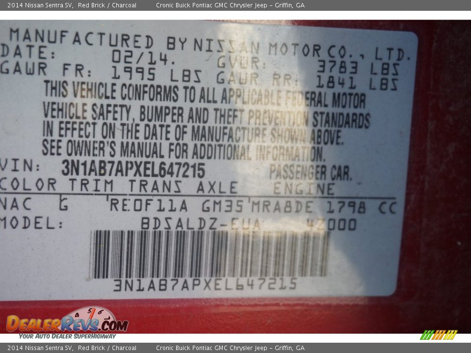 2014 Nissan Sentra SV Red Brick / Charcoal Photo #21