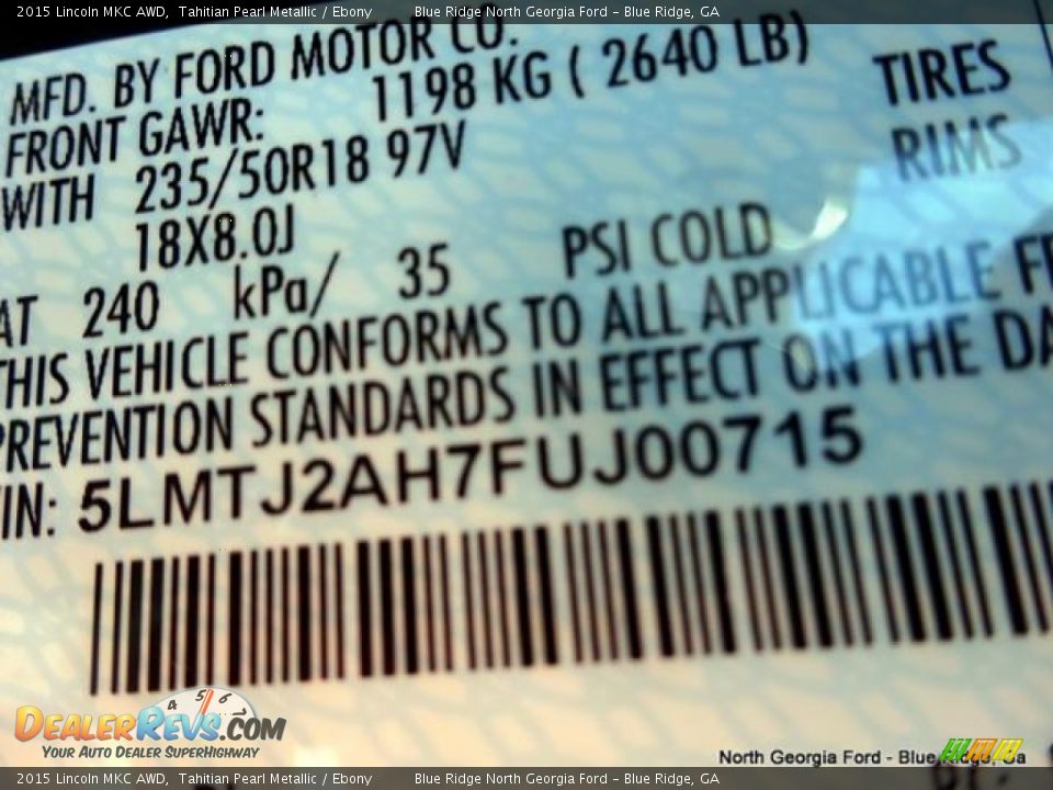 2015 Lincoln MKC AWD Tahitian Pearl Metallic / Ebony Photo #29