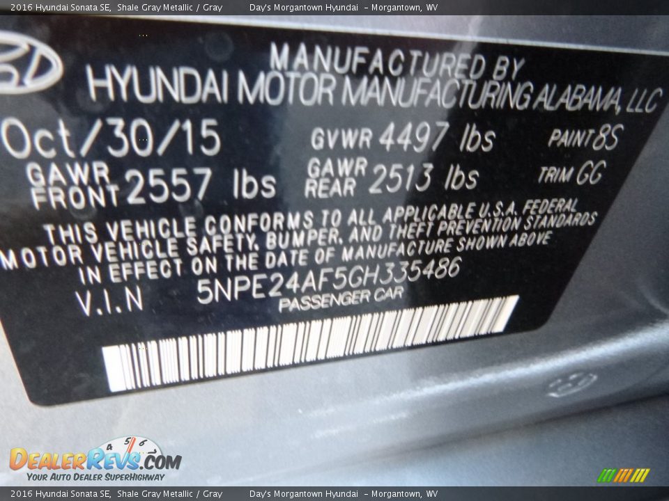 2016 Hyundai Sonata SE Shale Gray Metallic / Gray Photo #15