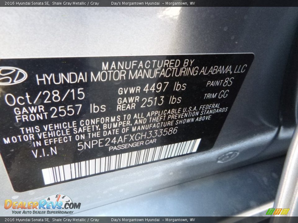 2016 Hyundai Sonata SE Shale Gray Metallic / Gray Photo #15