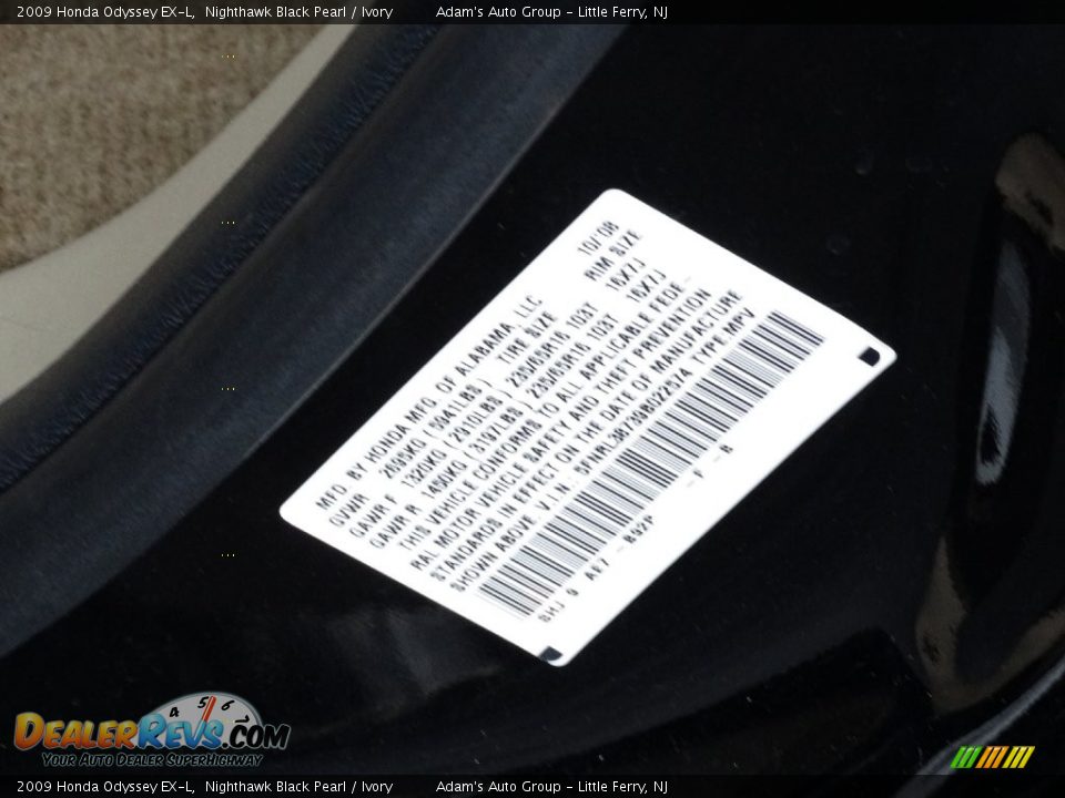 2009 Honda Odyssey EX-L Nighthawk Black Pearl / Ivory Photo #32